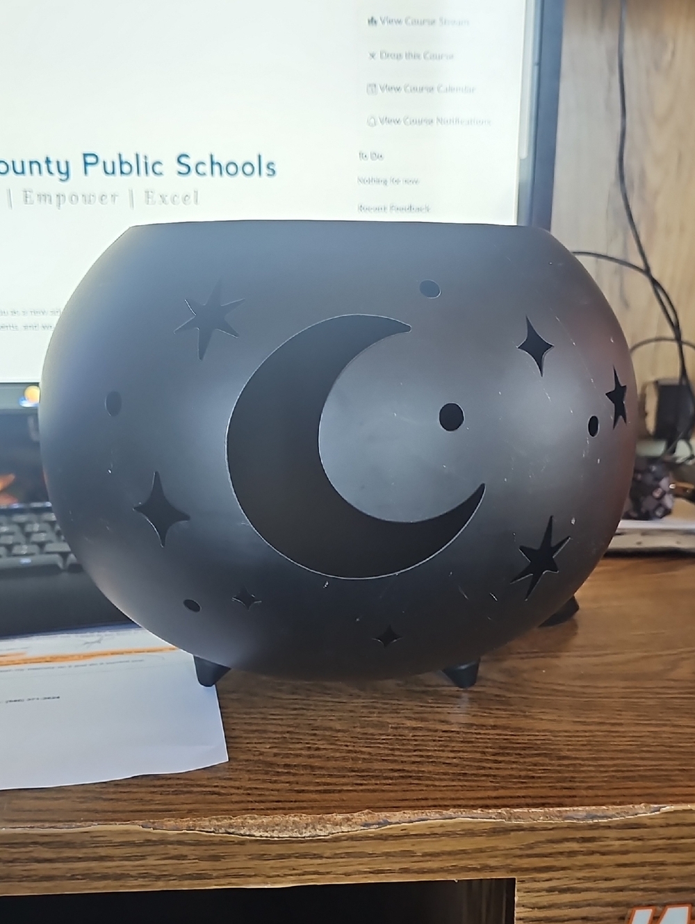 Moon & Stars Matte Black Ceramic Luminary